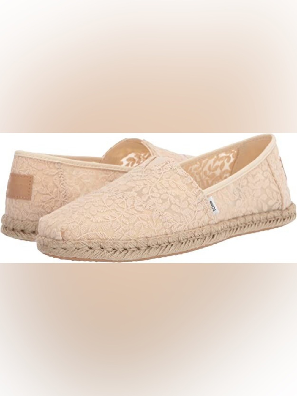 TOMS Shoes Alpargata Rope Natural Botanical Lace Flats Floral Espadrille Sz 9.5